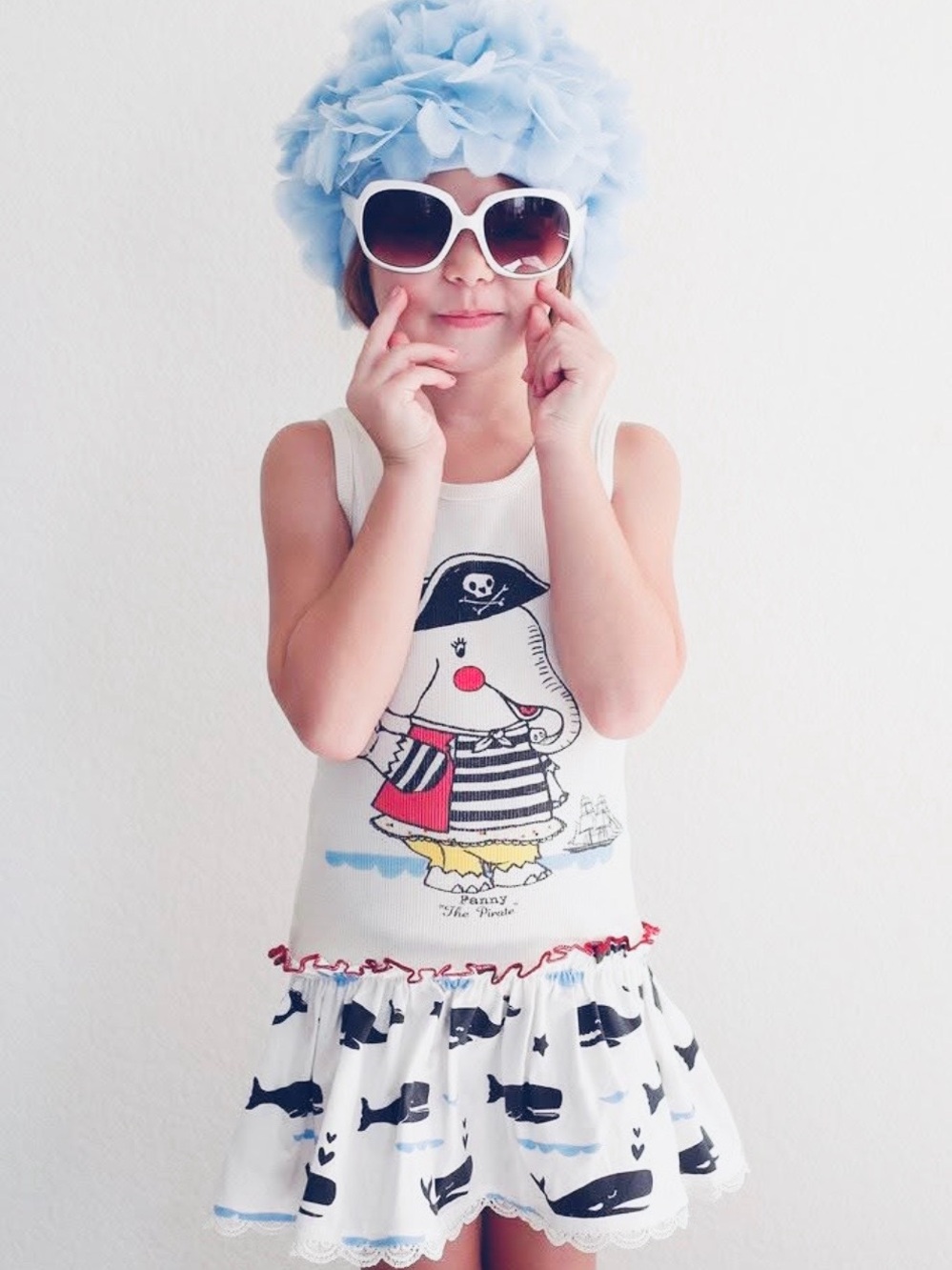 Misha Lulu Kids White Nautical Whale Print Casual Dress 8 Quirky Boutique